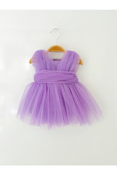 COLORED BABY Kız Bebek Çocuk Pamuk Astarlı Arkası Fiyonk Detaylı Abiye Elbise