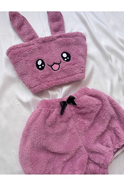 EDLİNGERİE Gül Kurusu Peluş Wellsoft Şortlu Büstiyer Pijama Takımı