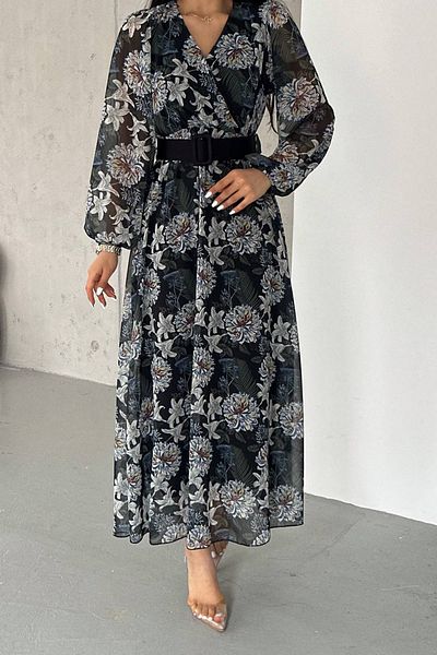 Neşeli Butik rochie de vara lunga din sifon cu centura de dama NBK2067-1