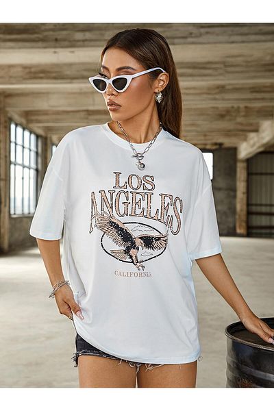 Jose Clothing Μπλουζάκι με λευκή στάμπα Unisex από οργανικό βαμβάκι Oversize - Κοντό μανίκι