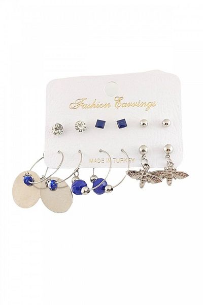 AKIN AKSESUAR HEDİYELİK Set of 12 Plate Figured Crystal Jewelled Ball Hoop Earrings