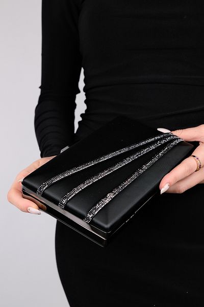LuviShoes Geantă pentru rochie de seară de damă DEBON satin negru platină dungi Stone