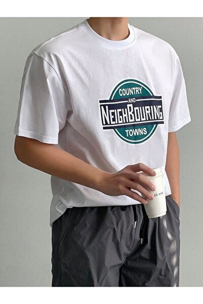 Rokeby Βαμβακερό χτενισμένο ύφασμα Oversize Country εμπριμέ λευκό μπλουζάκι