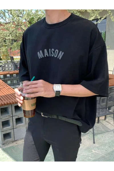 Rokeby Tricou negru supradimensionat din țesătură din bumbac pieptănat cu imp...