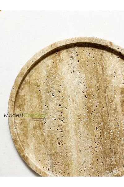 Modestmar Natural Travertine Round Tray, Marble Organizer 28cm VeinCut