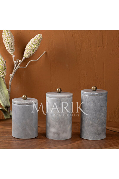 MIARIK DESIGN & DEKORASYON Dekoratif Gri Mermer Eskitme Renk Top Aksesuarli 3...