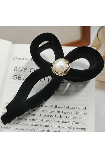 Rachel Velvet Pearl Stone Large Bow Model Latch Buckle-13 cm
