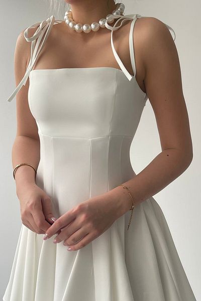 Secret Passion Lingerie Krajka Detailní Atlas Fabric Tenká ramínka Bílé šaty pro návrat domů – Flared Princess Cut 164