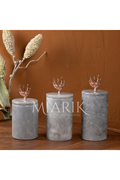 MIARIK DESIGN & DEKORASYON Dekoratif Gri Mermer Rose RenkZeytin Dal Aksesuarl...