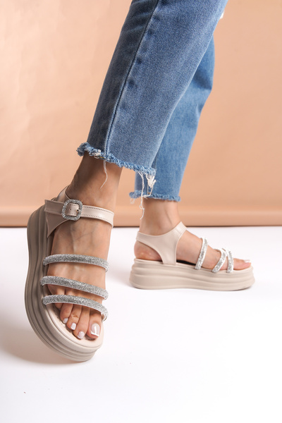 SEEM Sandale cu platformă pentru femei Aiden Shiny Stone cu talpă înaltă