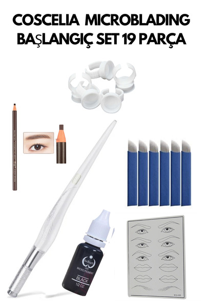 Coscelia MICROBLADING KALICI MAKYAJ EĞİTİM BAŞLANGIÇ SET 19 PARÇA