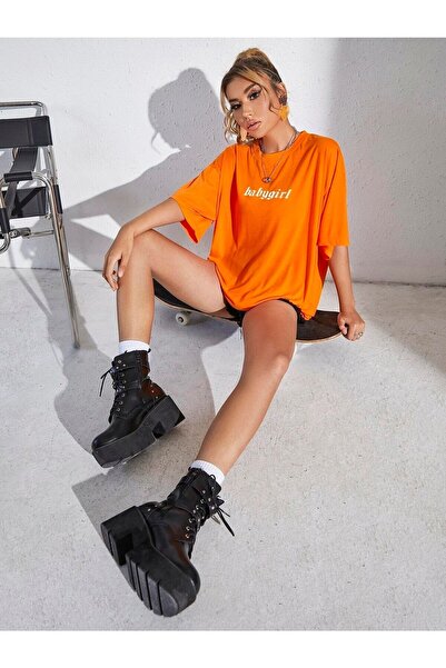 WOODROFFE Πορτοκαλί Oversize Γυναικείο/Κοριτσίστικο T-shirt - Baby Gril Printed