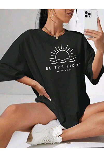 WOODROFFE Tricou oversize unisex cu imprimeu Be The Light - Femei/Fetă Boyfirend