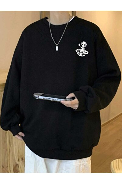 WOODROFFE Hanorac oversize unisex pentru bărbați cu imprimeu minimal