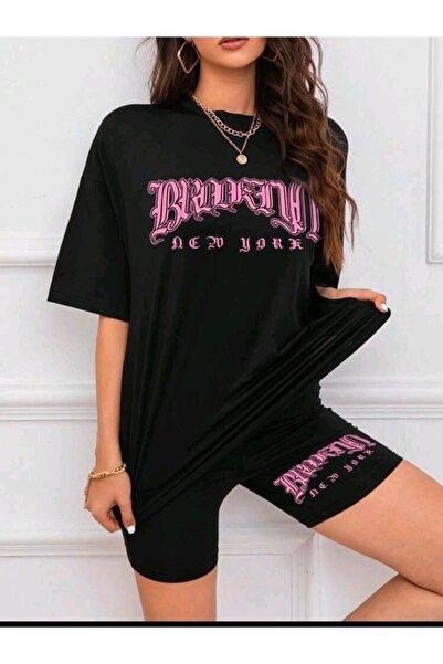 WOODROFFE Set de tricou cu dresuri cu imprimeu New York pentru damă, oversize, casual, prieten