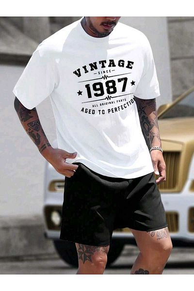 WOODROFFE Ανδρικό εμπριμέ σορτς Street Style Σετ μπλουζάκι Oversize Casual