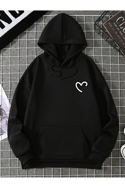 WOODROFFE Hanorac oversize unisex cu glugă cu imprimeu Minimal Half Heart