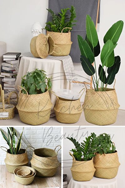 Kitchen Beauty Natural Katlanabilir Hasır Sepet / Saksılık 30x28