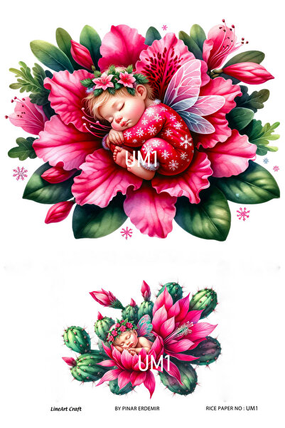 LİNEART Um1 Angel Series - Floral Patterned Brass Decopage for Babies 30X42