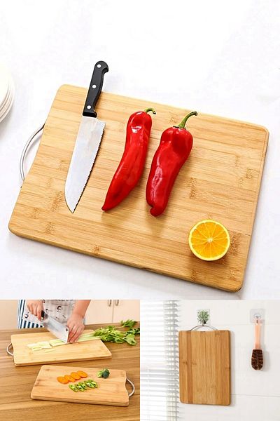 Tilbe Home Set of 2 Bamboo Cutting Board Medium + Small Steel Handle Cheese Presentation Tray Vegetable Chopping Board