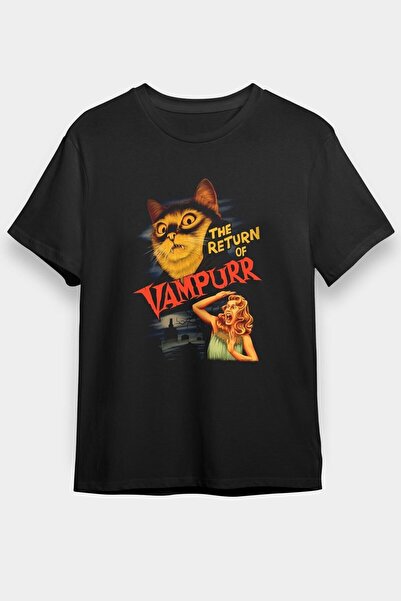 ZOKAWEAR Tricou negru cu imprimare cu pisică vampiră, unisex, loose fit