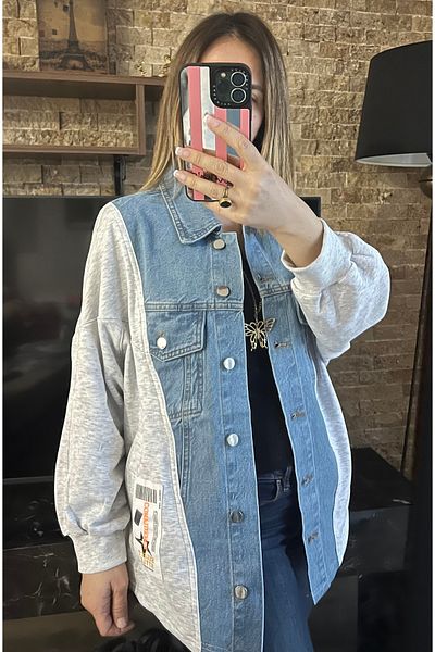 Cardella Μπουφάν τζιν τζιν με φαρδιά εφαρμογή Oversize με διπλή τσέπη
