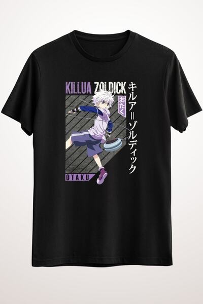 ZOKAWEAR Tricou negru unisex largi Killua Zoldyck, Hunter X Hunter, Anime Aes...
