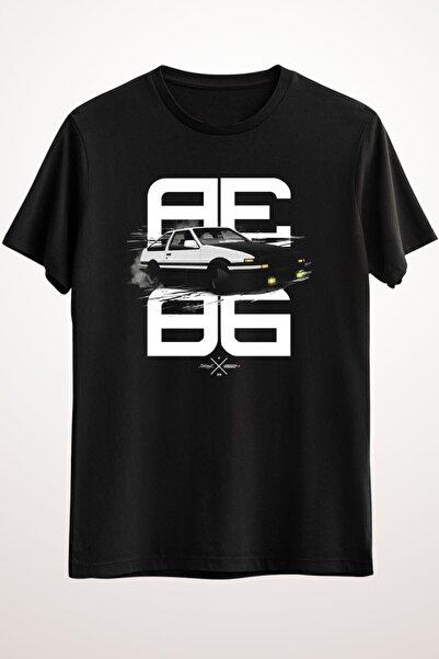 ZOKAWEAR Unisex Bol Kalıp Siyah Tişört Classıc Rwd Drıft Serıes Ae86 V2