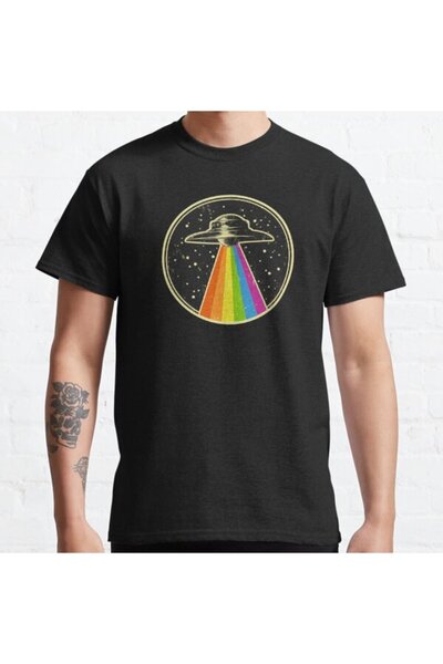ZOKAWEAR Unisex Oversize Queer UFO Design Printed Rainbow Alien Abduction Pri...