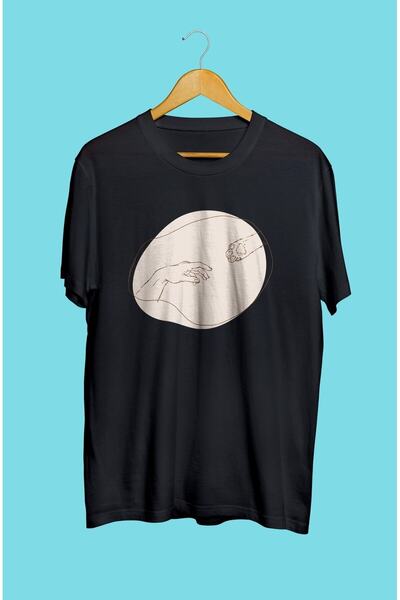 ZOKAWEAR Τυπωμένο μπλουζάκι Unisex με σχέδιο γάτας και ανθρώπινου χεριού