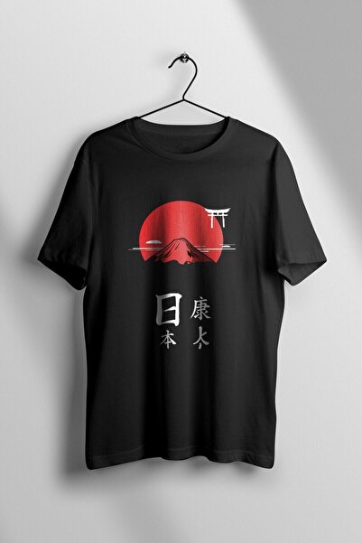 ZOKAWEAR Tricou negru japonez cu decolteu obișnuit, unisex, largi