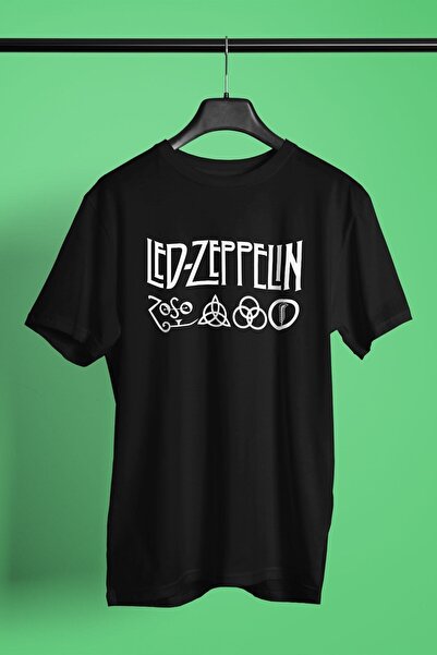 ZOKAWEAR تي شيرت أسود مطبوع عليه ليد زيبلين فضفاض للجنسين