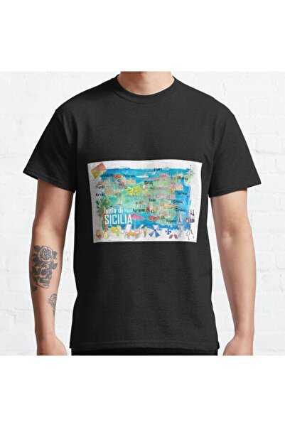 ZOKAWEAR Loose Fit Unisex Sicily Italy Εικονογραφημένος ταξιδιωτικός χάρτης μ...