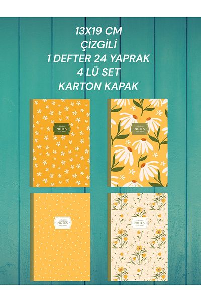 SEYFİKİRTASİYE مجموعة دفتر ملاحظات مبطنة مقاس 13 × 19 سم، دفتر ملاحظات واحد، 24 صفحة، مجموعة من 4 أغطية كرتونية، لون حاد
