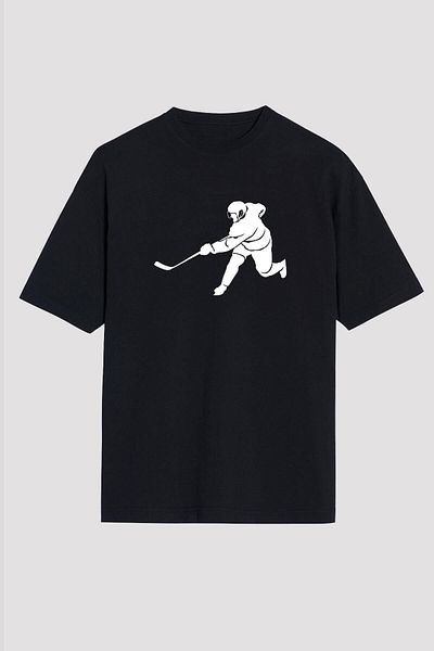 ZOKAWEAR Unisex Loose Fit Ice Hochei - Tricou negru imprimat Hochei pe gheață