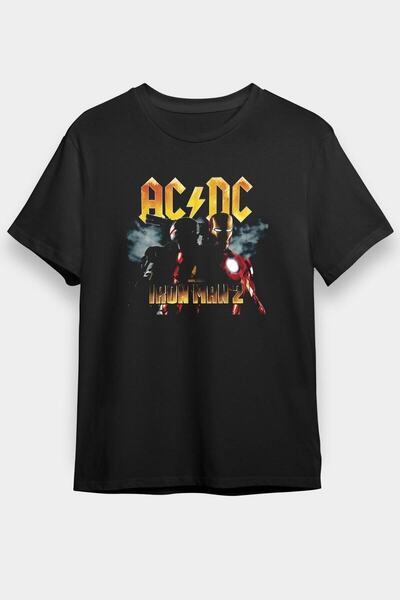 ZOKAWEAR Unisex Bol Kalıp Ac Dc Iron Man 2 Siyah Tişört T-shirt - Tişörtfabrikası