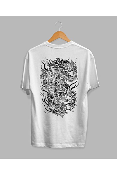 ZOKAWEAR Тениска със свободна кройка и щампа на китайски дракон с щампа на др...