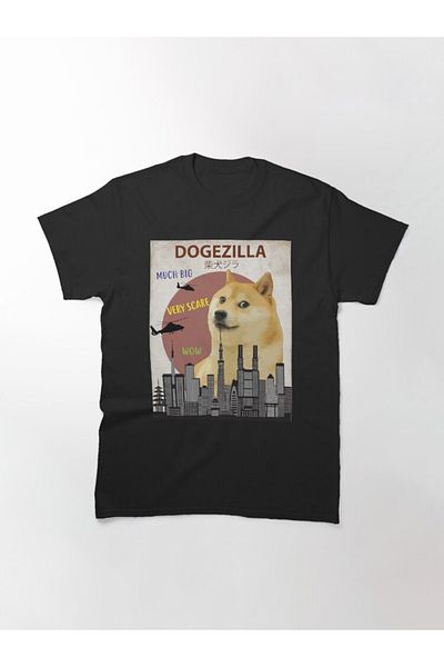 ZOKAWEAR Baggy Fit Unisex Dogezilla Funny Doge Meme Giant Shiba Inu Design Tricou imprimat