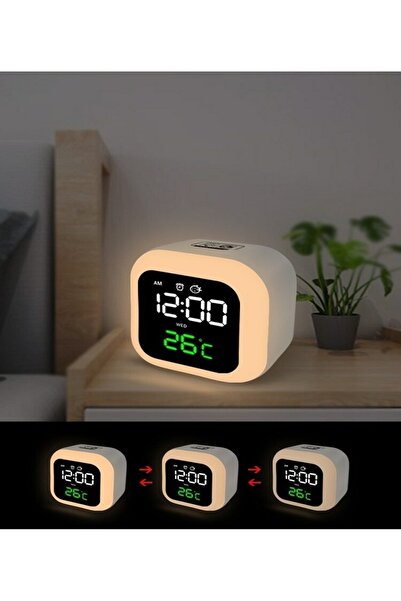 RICHIE Mini ışıklı küp saat dereceli gece lambalı masa saati farklı alarm ses...