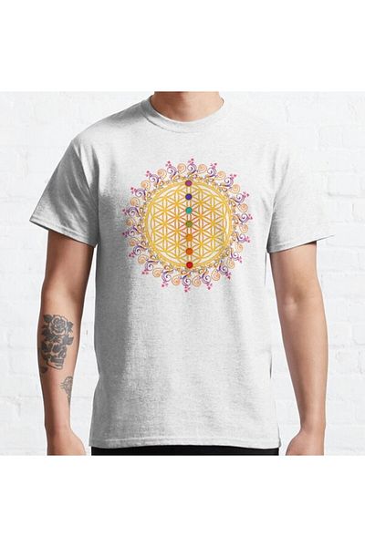 ZOKAWEAR Μπλουζάκι με στάμπα Unisex Loose Fit Flower Of Life Chakras Spirituality Yoga Zen Design