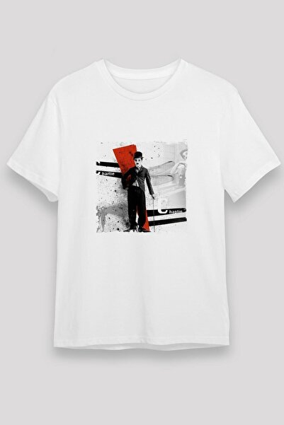 ZOKAWEAR Λευκό μπλουζάκι Unisex Loose Fit Charlie Chaplin με στάμπα