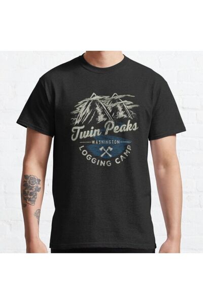 ZOKAWEAR Loose Fit Unisex Twin Peaks Logging Camp Distressed Mountain Logo De...