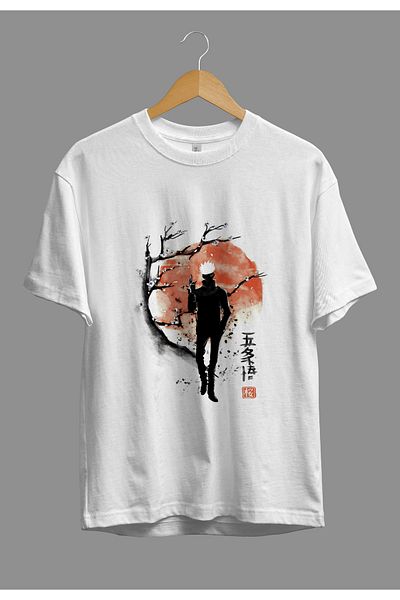 ZOKAWEAR Tricou cu design imprimat Jujutsu Kaisen Satoru Gojo, cu caracter largi