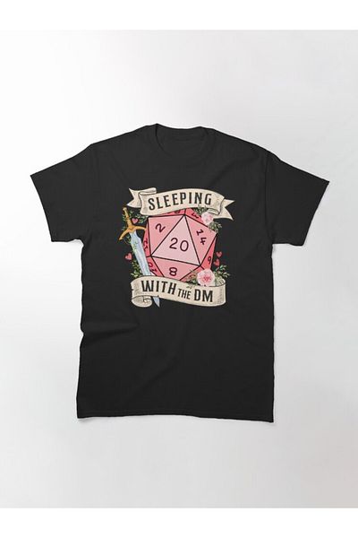 ZOKAWEAR Tricou cu imprimeu unisex, loose fit, dormind cu Dm: Dungeon Master, prietena și sabia