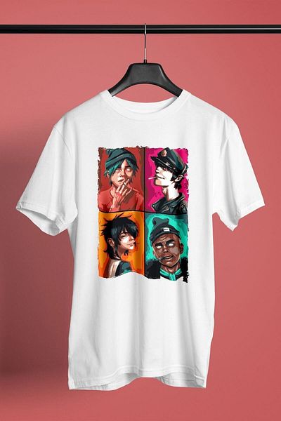 ZOKAWEAR Tricou alb cu imprimeu Gorillaz, unisex, loose fit