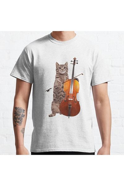 ZOKAWEAR Μπλουζάκι με τυπωμένο σχέδιο Loose Fit Unisex Cello Cat Meowsicians