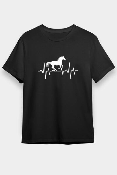 ZOKAWEAR تي شيرت أسود مطبوع عليه ركوب الخيل للجنسين - تي شيرت