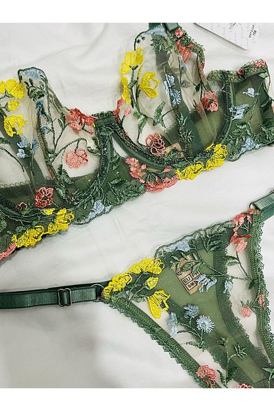mendoza store Set sutien floral de culoare verde Brode