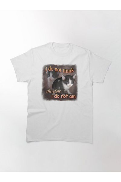 ZOKAWEAR Loose Fit Unisex I Do Not Think Therefore I Do Not Am Cat Meme Σχέδιο πορτραίτου εμπριμέ μπλουζάκι