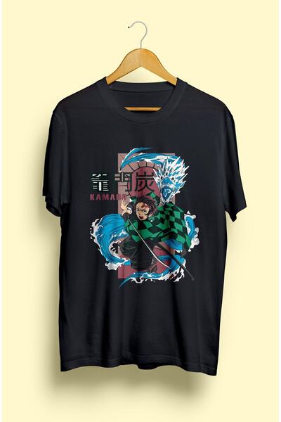 ZOKAWEAR Bol Kalıp Unisex Demon Slayer Tanjiro Kamado Anime Karakter Tasarım Baskılı Tişört